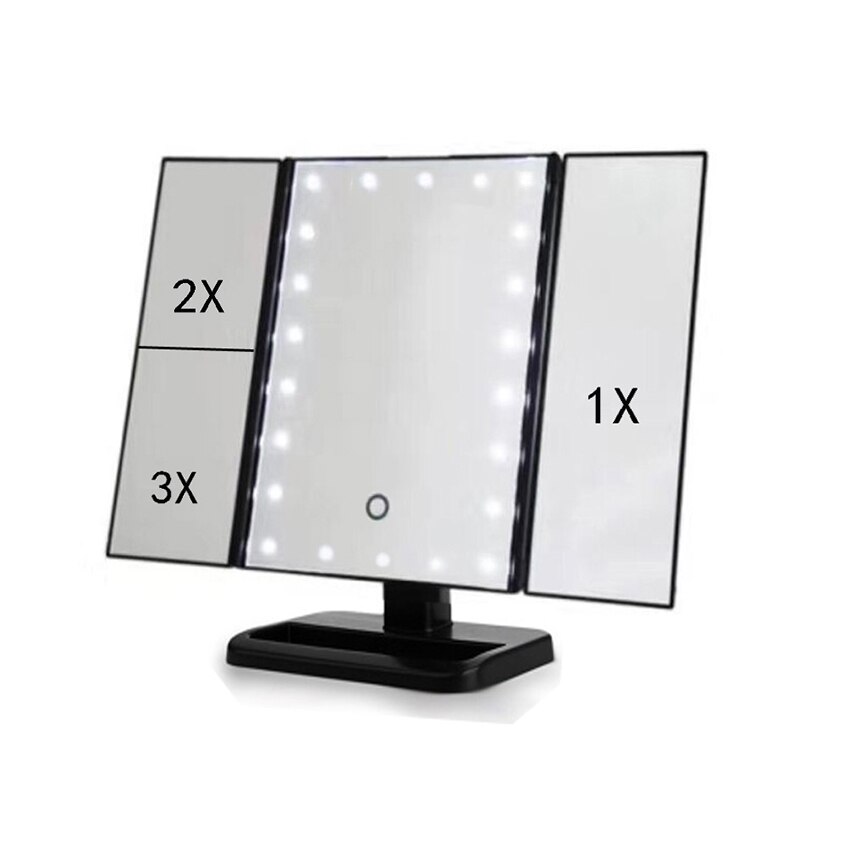 Falten machen-hoch Spiegel mit Lichter 22 LED Licht hoch Spiegel mit 2X/3X Vergrößerung, Spiegel berühren Bildschirm, 180 grad Drehen: Schwarz