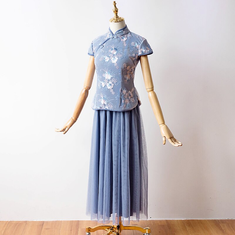 2 kpl/setti puolihihainen brodeeraus vintage moderni perinteinen satiinikiinalainen mekko qipao cheongsam naisten juhlamekot