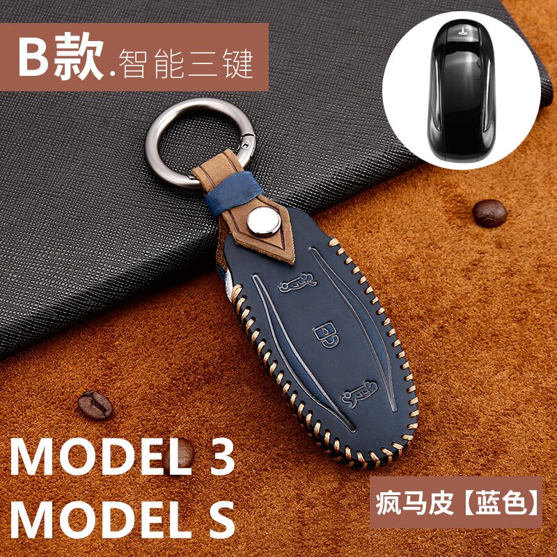 Læder nøglekort holder beskytter cover nøglering til tesla model 3 model s model x nøgle etui til bil nøgle kuffert nøglering taske kæde: Fmp-tesla -3s- l
