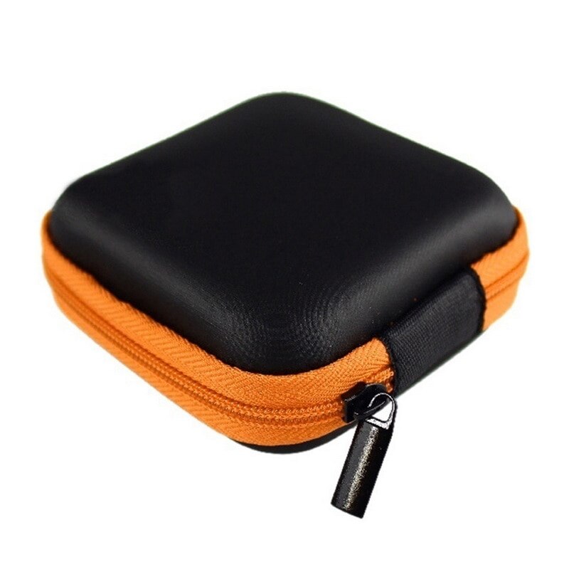 Bolsa portátil para auriculares, Mini caja dura de almacenamiento cuadrada con cremallera, funda para auriculares asimétrica a prueba de humedad, bolsa para auriculares: orange