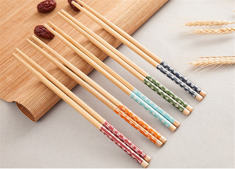 Palitos para Sushi, madera de bambú Natural, Manual puro, Chino, Tradicional, Vintage, flor Natural, reutilizable, 1 par