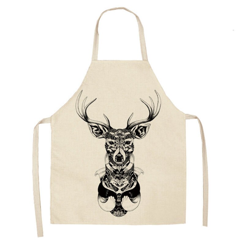 1 stuk uil hert dier keuken chef schort voor volwassenen katoenen linnen slabbetjes huishoudelijke schoonmaak schort thuis koken schorten 53*65cm: 2wq- wql 0079-9