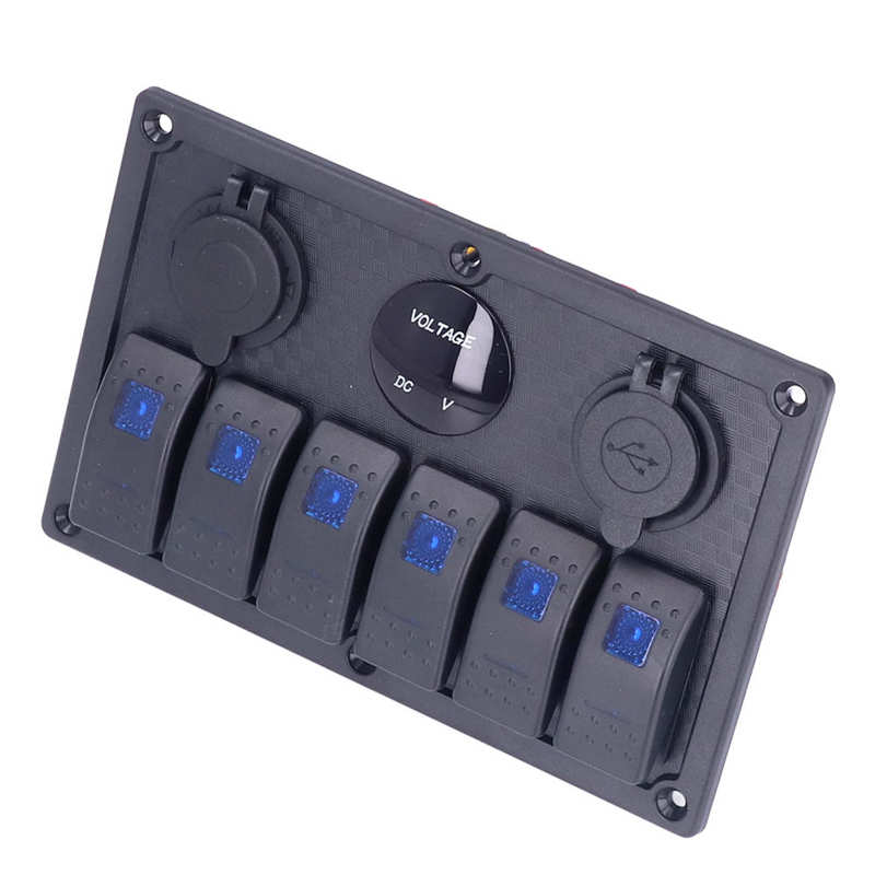 6 Gang Rocker Switch Panel LED Digital Voltmeter Marine Boat Rocker Switch Panel for SUV Trucks Lawn Mowers Tractors