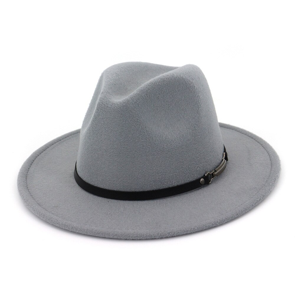 Höst vinter vanliga fedora hattar för kvinnor hatt vintage bowler jazzmössa filt bred brätte solkyrka hatt: Grå