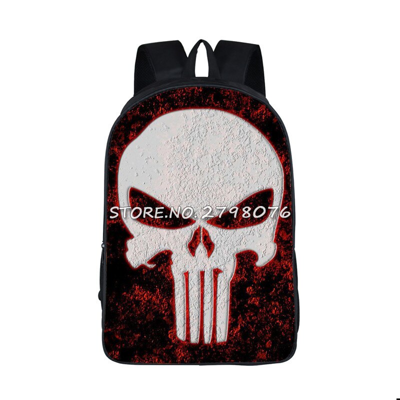 Mochila para chicas adolescentes de Punisher, morral escolar con estampado de Calavera, morral informal para hombre: 16CFZ12