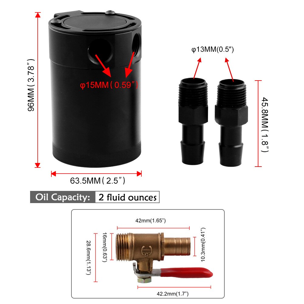 Oil Catch Can For 2/3 Ports With Removable Valve Fuel Oil Separator 400ml Black Sealed Repairable Aluminum Alloy Oil Catch Can