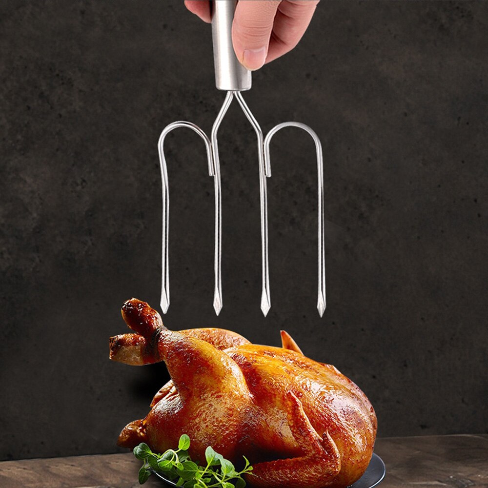 1pc rustfrit stål grillet kyllingegaffel stegt kyllingeskærings gafler bbq værktøj kalkun løftere kød løfte gaffel kød fjerkræ værktøj