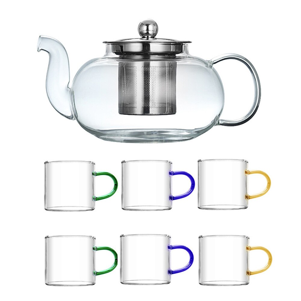 1 Set Teapot Strainer 1200ml Heat Resistant Glass Transparent Teapot with Cups for Restaurant Office Teahouse Home: Default Title