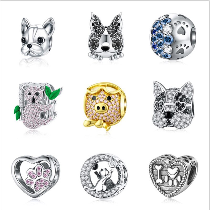 DALARAN 925 Sterling Silver Charm Bead Love Pets Dog Cat Paw Print Koala Pig Charms Fit Bracelets Women DIY Jewelry