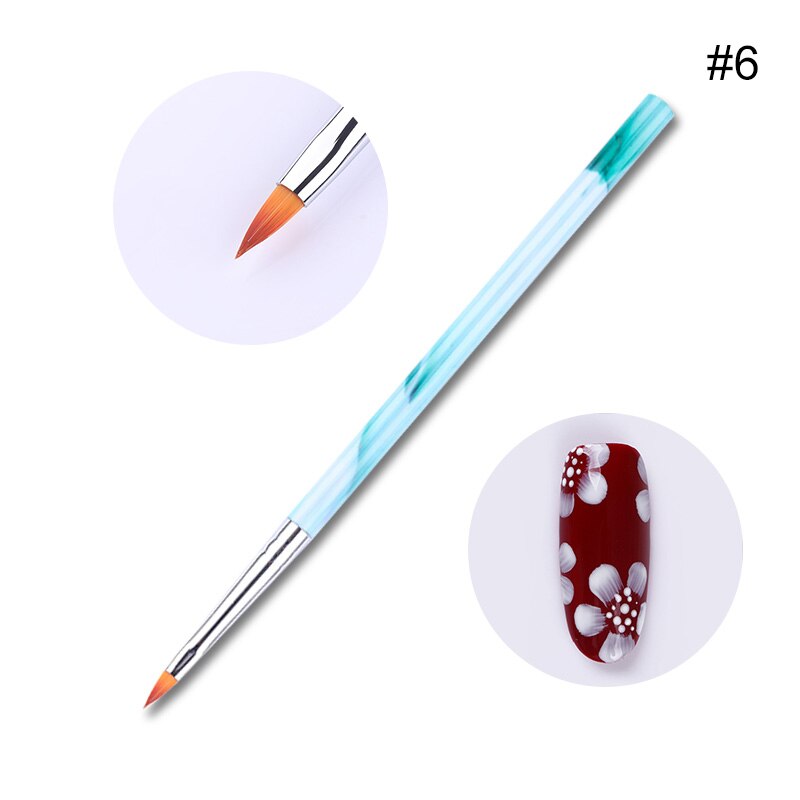 Marmorhandtag nagelkonst akrylborste uv gel liner ritpenna blomma carving måla penslar nail liner diy nail art verktyg