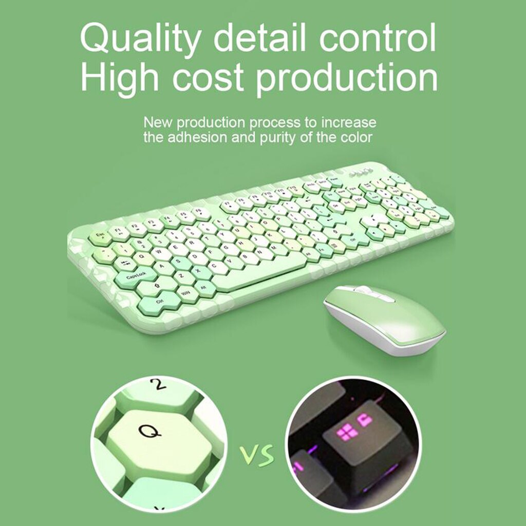 Mixed Color 2.4Ghz Wireless Keyboard and Mouse Set Notebook Desktop Wireless Office Keyboard and Mouse: Green Mixed Color