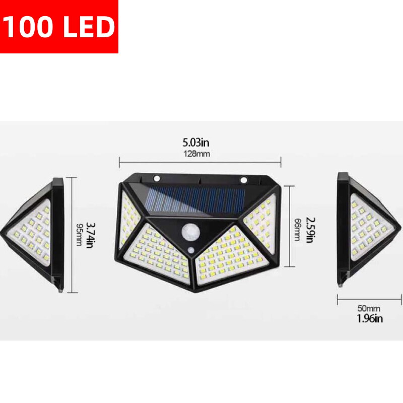 20/30/48/100 ledede solføler gater lys pir bevegelsessensor vegglamper vanntett  ip65 utendørs hage hage nødlampe: 100 ledet