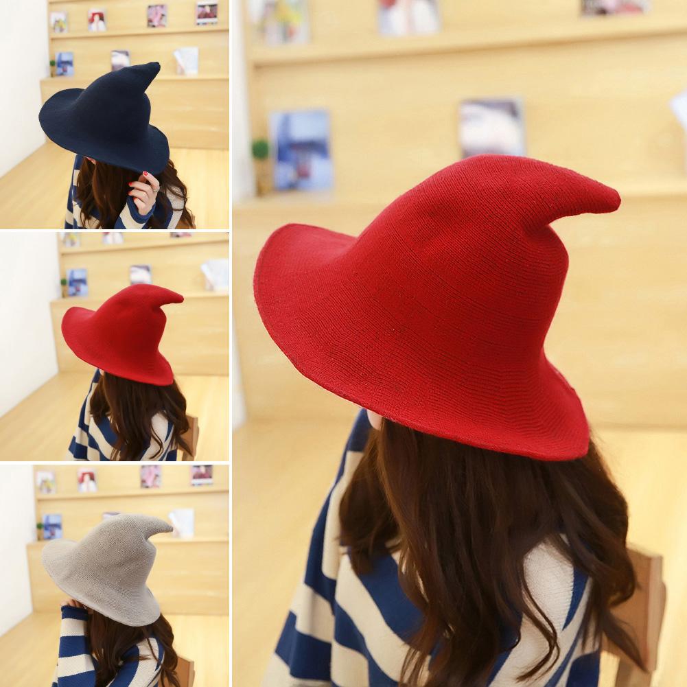 Halloween dame bred skygge uldstrik hekse hat kostume fest cosplay spand cap uld strik heks hatparty cosplay spand cap