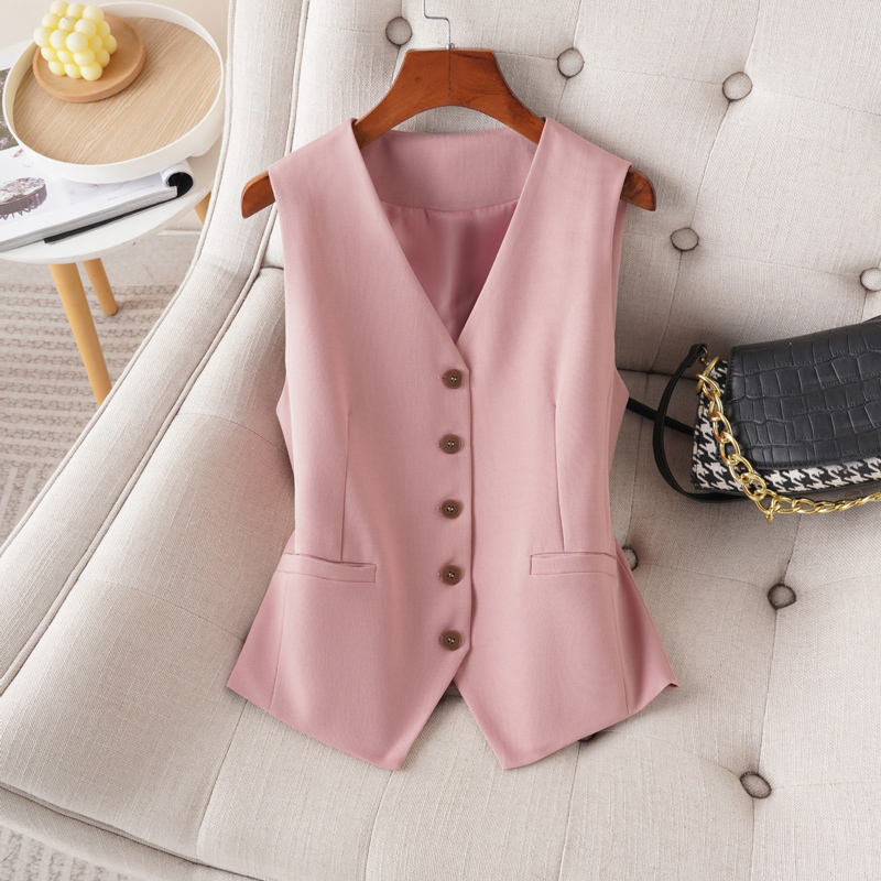 Gilet en Polyester sans manches pour femmes, col en V, à la , Style de banlieue, longueur régulière, veste d'extérieur pour la saison printemps-automne: XXL / Rose