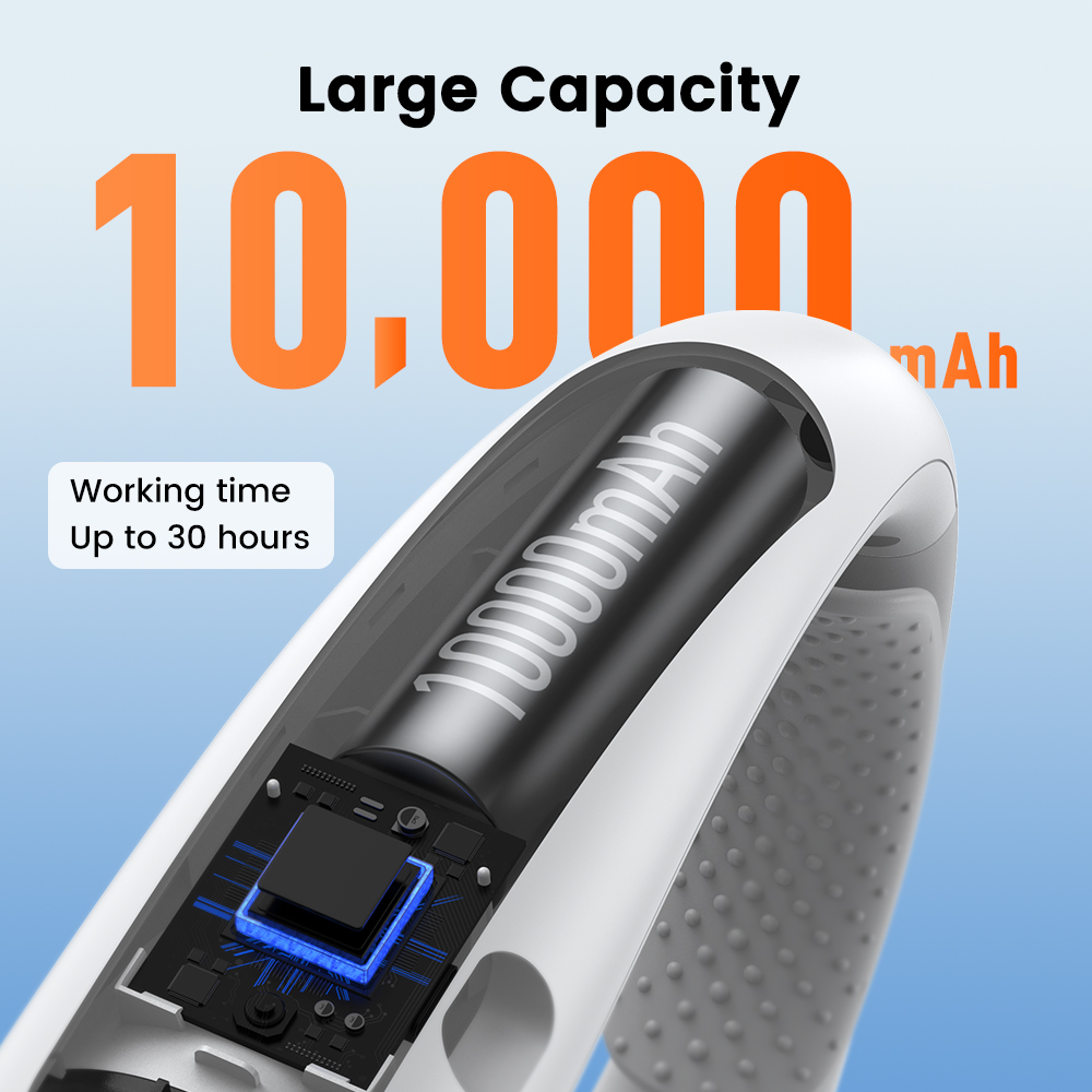 Warmco 10000 mAh tragbarer Nackenventilator, wiederaufladbarer persönlicher Ventilator mit 4 Geschwindigkeiten, 360 ° Kühlender tragbarer 24-Stunden-Laufzeitventilator für Büro- und Reisegeschenke