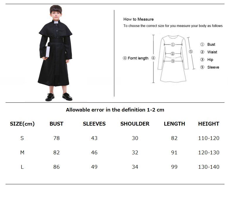 Kid Halloween Boys Missionary Priest Father Girls Nun Virgin Mary Outfit Church Role Costume