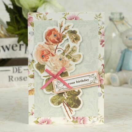 Eno gratulasjonspapir lagdelt 3d gratulasjonskort vintage håndlagde bursdagskort blomsterkort: 18ab-14