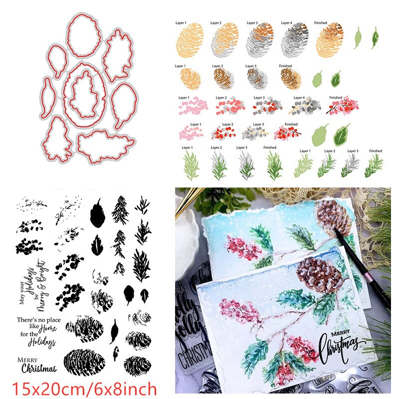 Layered Florals Winter Bouquet Fragrant Blooms Fresh Flowers Clear Stamps Dies Set for DIY Scrapbooking Cards Crafts: 7 / Only Stamps