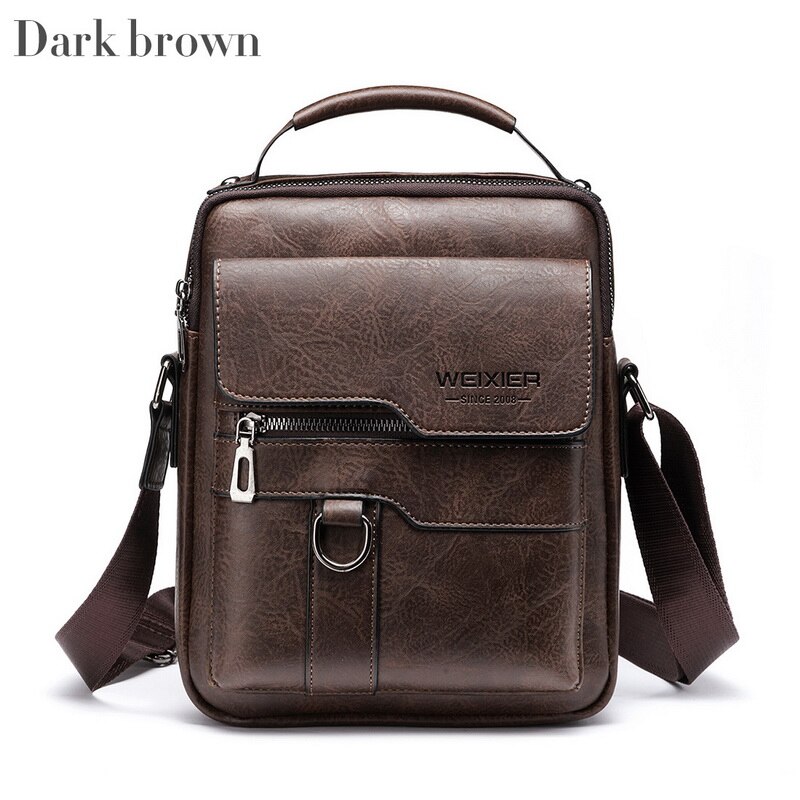 Mannen Schoudertas Voor 26Cm Ipad Pu Lederen Business Mannen Messenger Bags Grote Man Crossbody Tas Waterdichte Rugzak tas: DARK BROWN