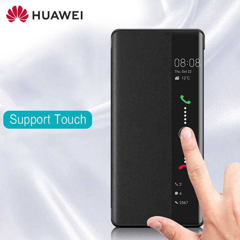 Huawei P50 Pro – coque de protection en cuir, étui à rabat avec fenêtre, veille intelligente, réveil, support
