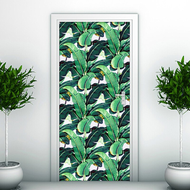 3D Stickers Modern Tropical Rain Forest Leaf Wallpaper Living Room Study Door Stickers Home Decoration Vinyl Waterproof 3D Mural