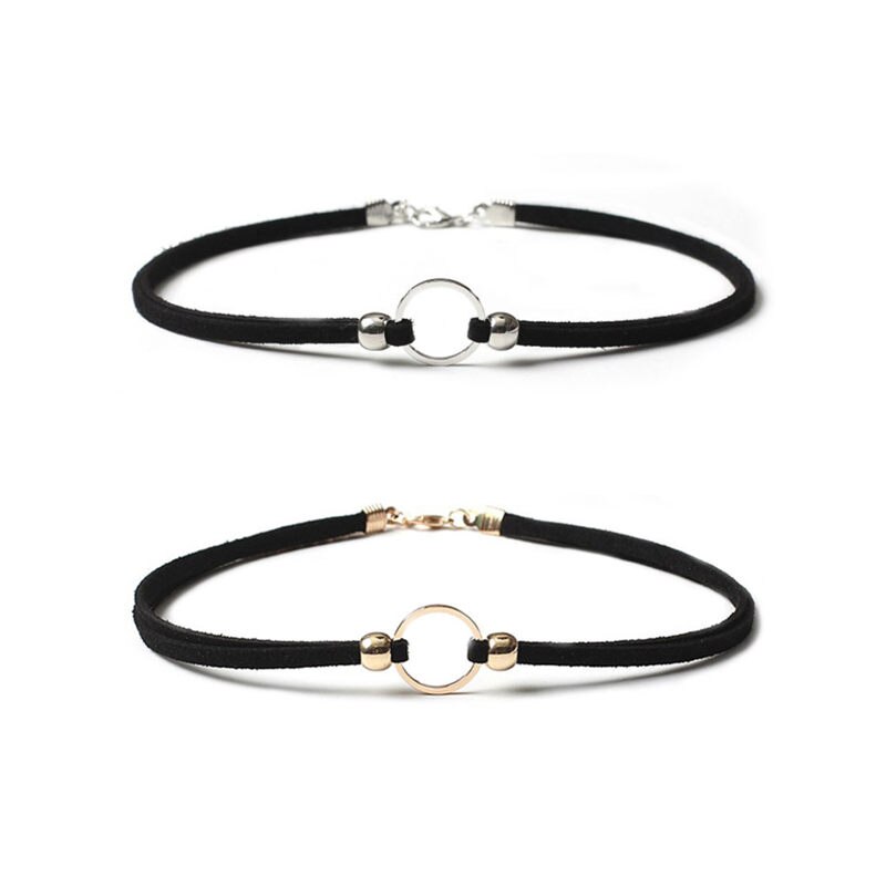 Mode Choker Ketting Fluwelen Satijn Koperen Geometrische Cirkel Zwart Voor Vrouwen Meisje Beste Sieraden 32cm (12 5/8 ") lange, 1 PC