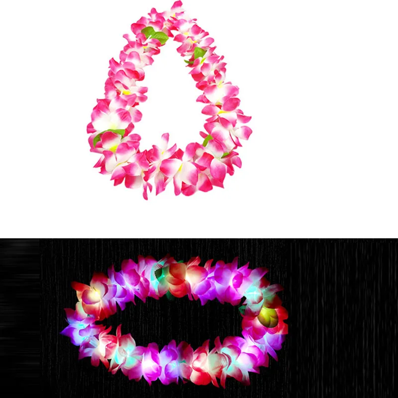 10pcs LED Light Up Flashing Hawaiian Leis Hula Dance Garland Artificial Flowers Neck Loop Necklace Glow Party Supplies Christmas: light green