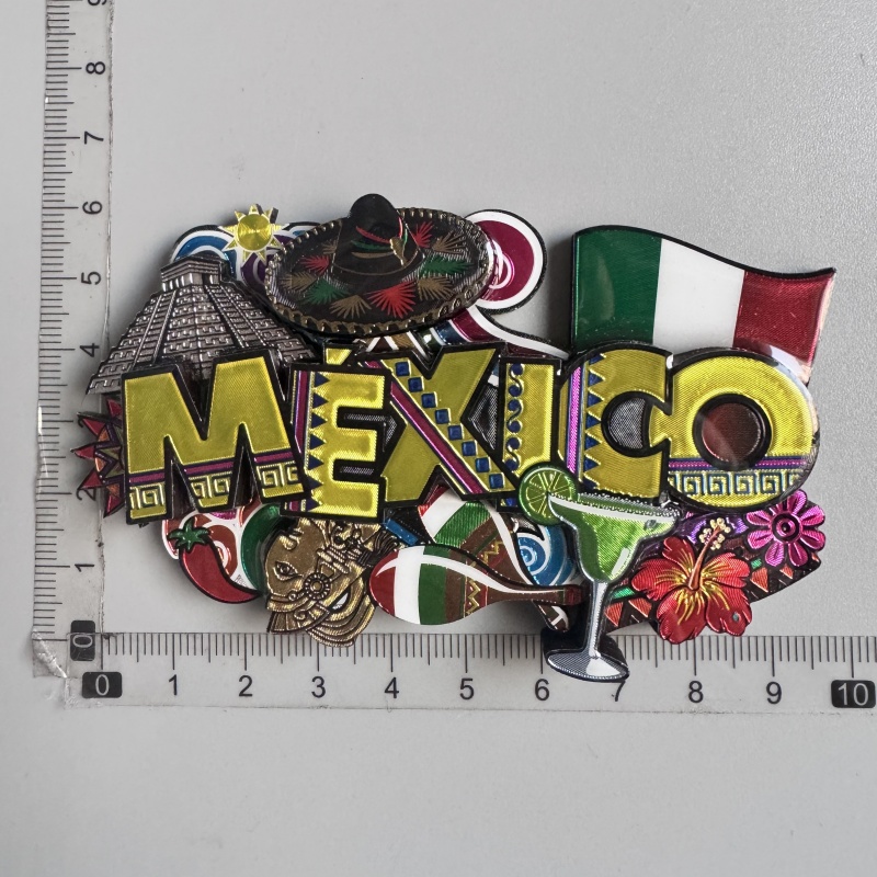 Imanes de nevera, recuerdo turístico, Cancun, México, Dubái, Helsinki, Finlandia, Hakone, Tokio, Japón, Chile, papel de aluminio, pegatinas de decoración de madera: YELLOW