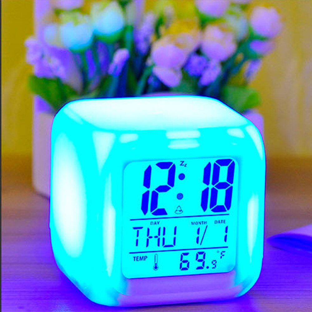 LED Display Alarm Clock Digital Mirror Multifunction Snooze Desk Clock Temperature Calendar USB/AAA Powered Electronic: blue