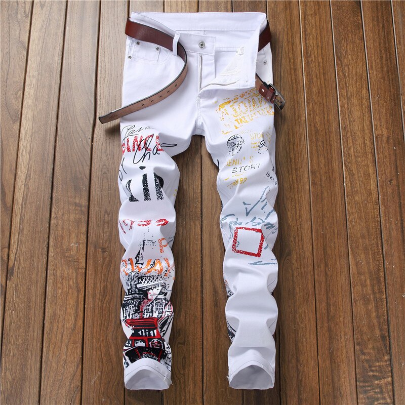Denim moto vit svart cykel raka jeans herr s 28-38 40 42 höst vår hip hop punk rock streetwear byxor