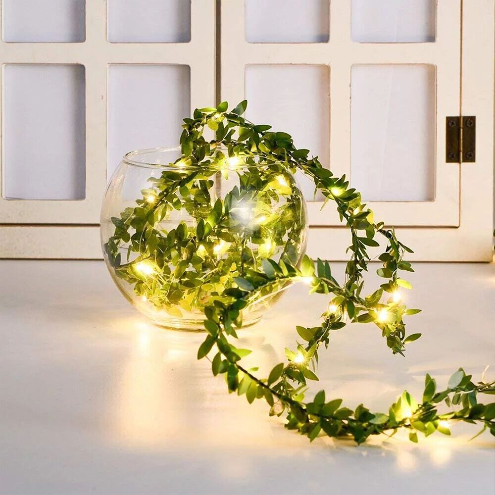 2M/3M/5M Green Leaf Garland String Lights LED Flexible Copper Wire Artificial Leaf Vine Lights For Wedding Party Christmas Decor