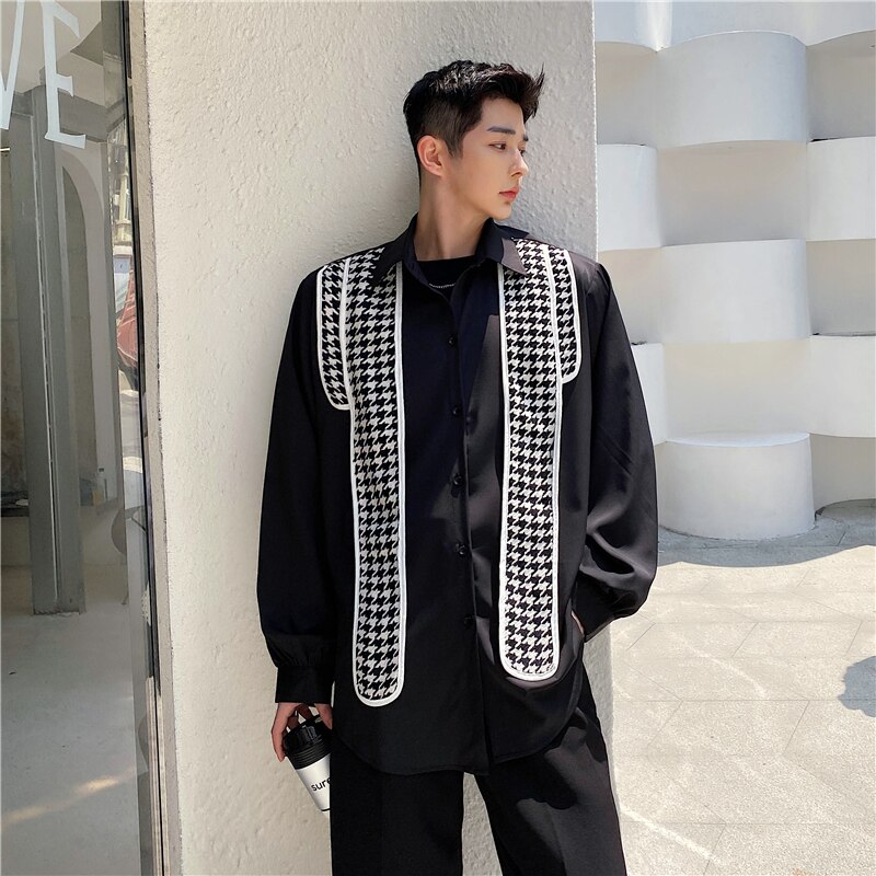Hommes ruban cravate décontracté à manches longues chemises mâle japon Harajuku Streetwear Hip Hop Vintage chemise ample vêtements de scène
