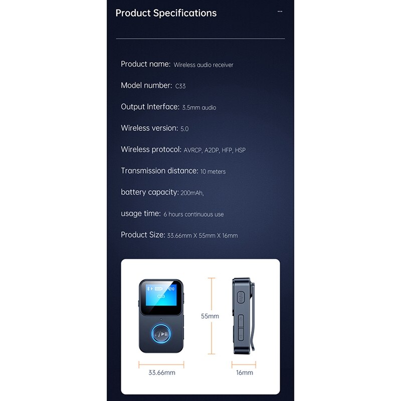 Sport Bluetooth MP3 Player LCD Screen Display Button Control with Screen Support Remote Control Camera Audio Module