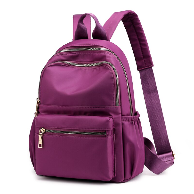 Casual Oxford Women Backpack Black Waterproof Nylon School Bags For Teenage Girls Travel Backpack Tote Mochila: Purple