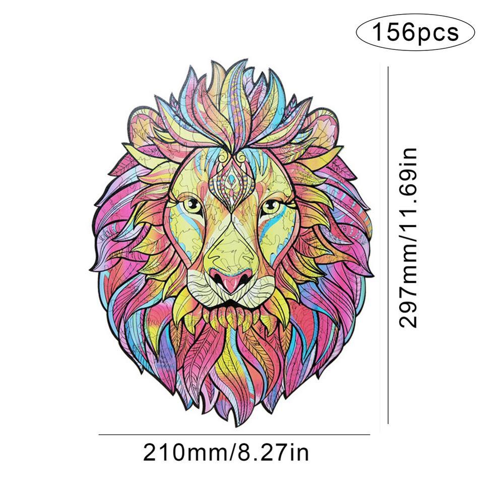 Wolf Shape DIY Wooden Puzzle For Adults Children Wooden Puzzles Animal Wooden Jigsaw Puzzle for Kids Toys: A4 lion