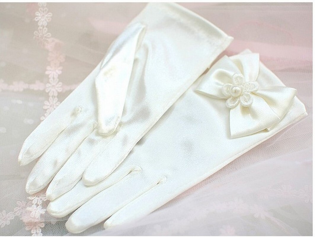 Gants en Satin pour petites filles, accessoires de mariage, de fête, de fête, de cérémonie, de nœud papillon, courts