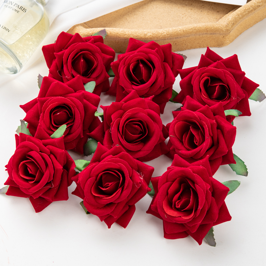 10 stuks kunstbloemen voor plakboek nieuwjaarsdecoratie bruiloft buiten tuin kerst huis bonbondoos flanel opgerolde rozen