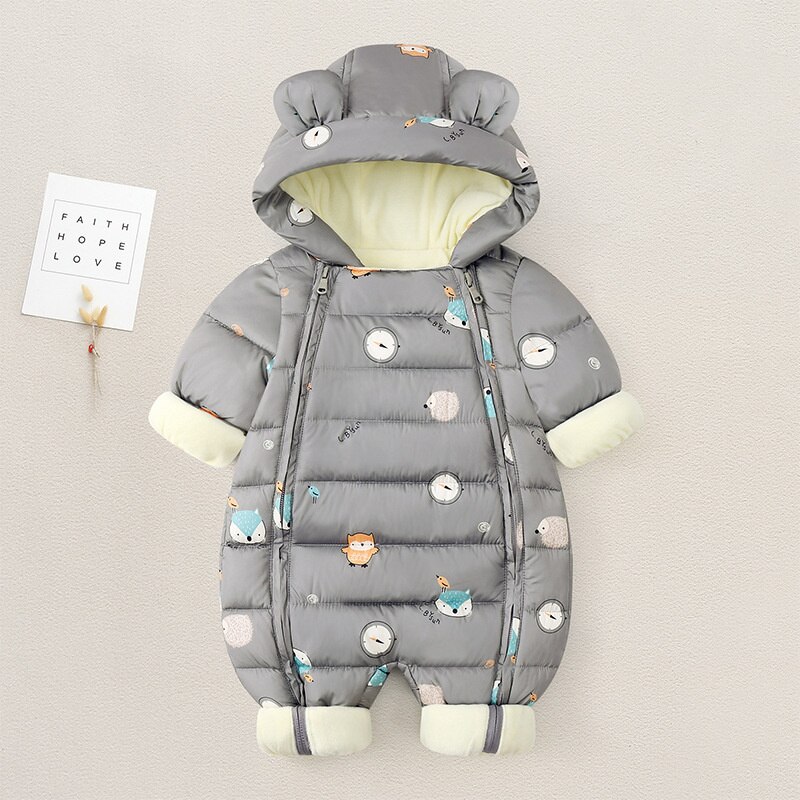 2021 macacão de bebê para baixo parkas outono inverno snowsuit além de veludo grosso quente infantil menino menina macacão 0-18m recém-nascido da criança casaco: Gray / 12-18M 100