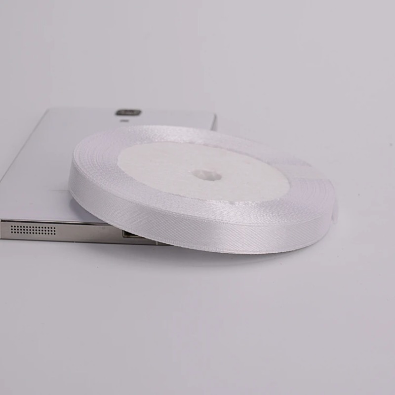 Cinta de tela satinada de poliéster blanco para decoración de tartas, cintas para envolver pasteles, accesorios de bricolaje, 6mm-50mm, 25 yardas