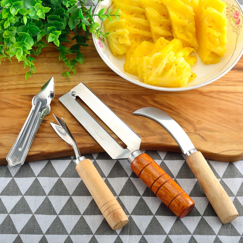 Roestvrij Staal Ananas Machete Mes Fruit Dunschiller Ananas Mes Met Houten Handvat Keuken Schoon Ananas Gereedschappen