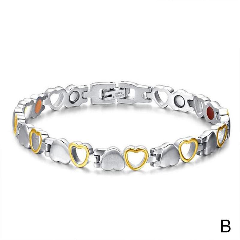 Pulsera magnética de acero y titanio con forma de corazón hueco para mujer de 20CM * 7MM, pulsera magnética moderna de acero inoxidable con forma de corazón: B