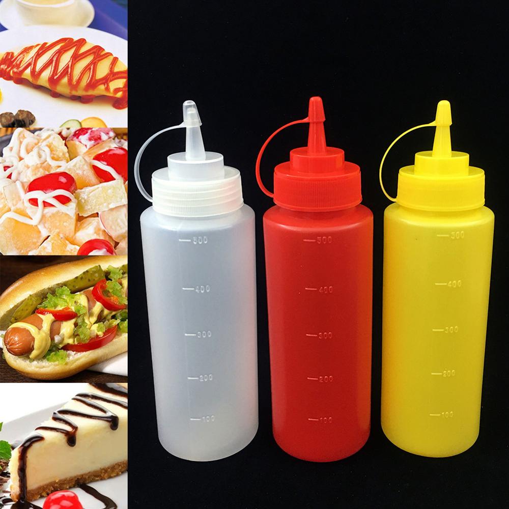 Condiment Squeeze Bottles Sauce Squirt Bottle with Twist On Cap Lids Ketchup Mustard Mayo Sauces Oil Bottles Kitchen Gadget