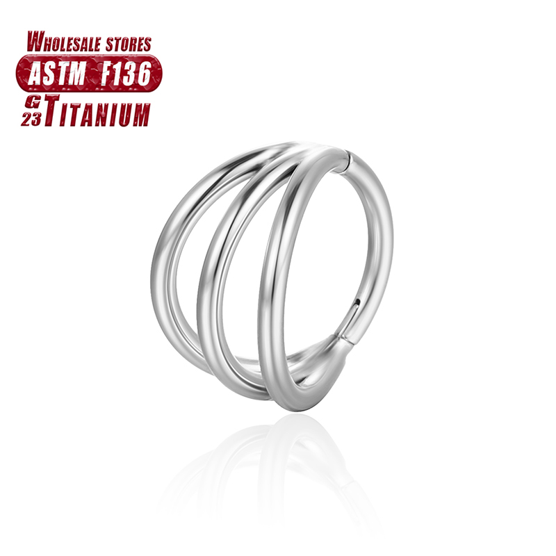 Piercing Septum Zirkoon Clicker F136 Titanium 3 Zijden Uit Neus Ringen Hoepel Scharnier Segment Helix Oorbel Sexy Lichaam Sieraden: WHITE / Licht Geel Goud Kleur