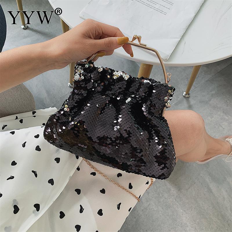 Schwarz Frauen Handtasche Pailletten Pochette Mariage Sack Femme Stil oben Griff Hand Taschen Silber Kupplung Tasche Geldbörsen Und Handtaschen