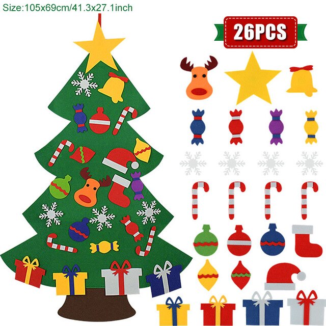 DIY Kids Felt Christmas Tree Christmas Decoration for Home Navidad Year Christmas Ornaments Santa Claus Xmas Tree: 26PCS B