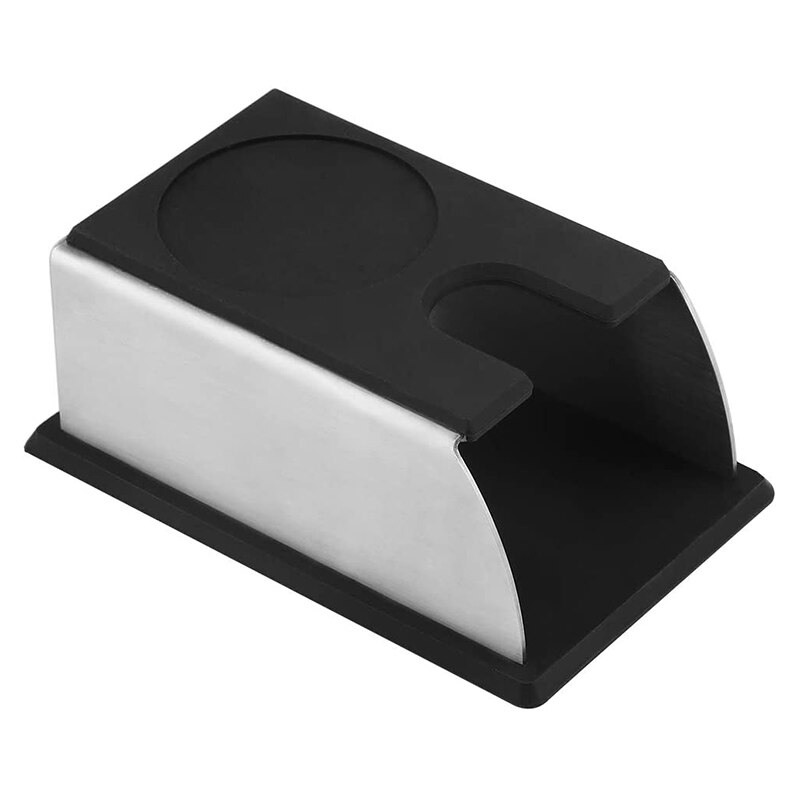 Upors praktisk kaffestamper stativ rustfritt stål kaffestamperholder gjenbrukbar silikon tamping matt durabl kaffetrakter verktøy: Svart