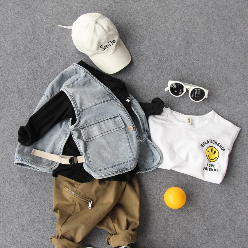 2-8Y autumn boys denim vest kids spring autumn clothing boys casual vest