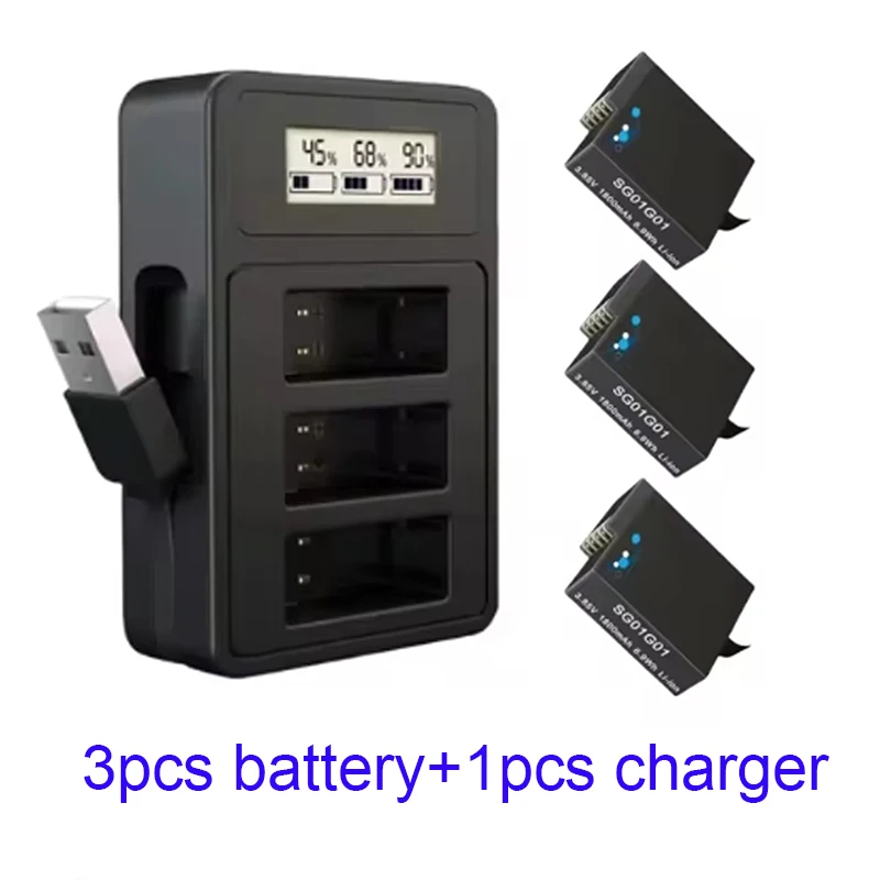 100% 1800 mah egnet for gopro hero 8/7/6/5 sportskamerabatteri + trekanals digital gopro-lader: Oransje