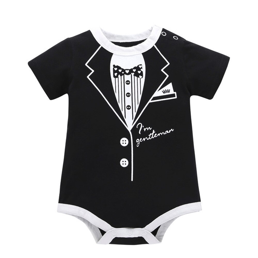 Criança infantil crianças roupas do bebê meninas meninos imprimir manga curta roupas casuais macacão playsuit bonito criança macacão do bebê kleding: Black / 18 m