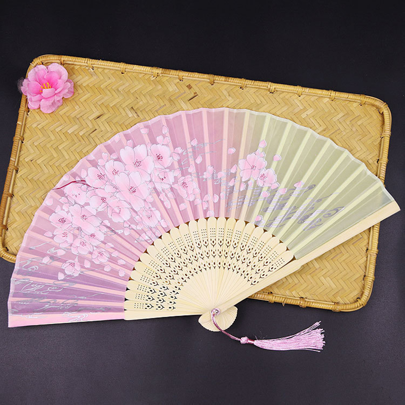 Abanico plegable de estilo Vintage, flor de seda de madera de bambú, Rosa Artificial, japonés, chino, , boda, chica, hombre, baile, decorar el hogar: E